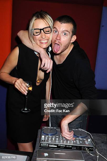 Clemence and DJ Cedric Couvez attend The DJ La Belle Et La Bete Birthday Party at the Murano Hotel on September 10, 2008 in Paris, France.