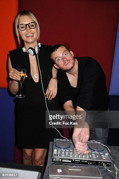 Clemence and DJ Cedric Couvez attend The DJ La Belle Et La Bete Birthday Party at the Murano Hotel on September 10, 2008 in Paris, France.