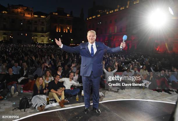 Former US Vice President Al Gore poses on stage at the Film4 Summer Screen Opening Screening of "An Inconvenient Sequel: Truth To Power" at Somerset...