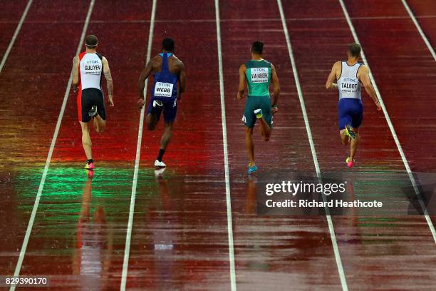 Wilfried Koffi of Cote-Divoire, Ramil Guliyev of Turkey, Ameer Webb of United States, Wayde van Niekerk of South Africa and Daniel Talbot of Great...