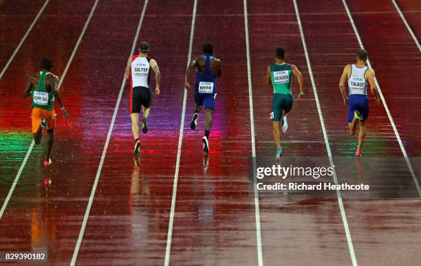 Wilfried Koffi of Cote-Divoire, Ramil Guliyev of Turkey, Ameer Webb of United States, Wayde van Niekerk of South Africa and Daniel Talbot of Great...