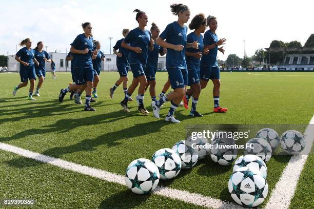 Players of Juventus Women during a training session at Vinovo on August 10, 2017 in Turin, Italy.