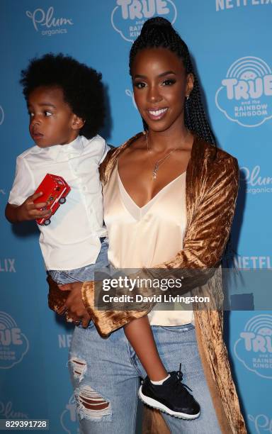 Singer Kelly Rowland and son Titan Jewell Witherspoon attend a sneak peek of Netflix's "True and the Rainbow Kingdom" at Pacific Theatres at The...