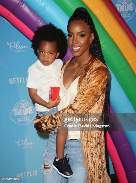 Singer Kelly Rowland and son Titan Jewell Witherspoon attend a sneak peek of Netflix's "True and the Rainbow Kingdom" at Pacific Theatres at The...