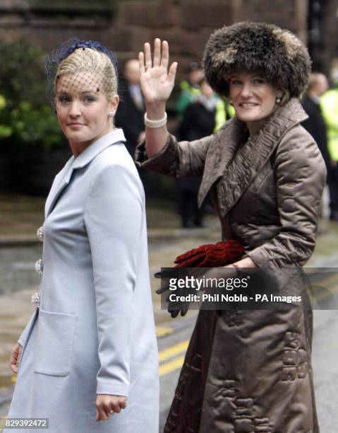 The Duchess of Westminster arrives with her daughter Edwina for the wedding of Lady Tamara Grosvenor to Edward van Cutsem at Chester Cathedral....