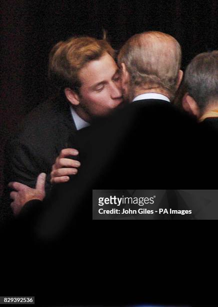 Prince William greets the Duke of Edinburgh as he arrives at the wedding of Lady Tamara Grosvenor to Edward van Cutsem at Chester Cathedral. Prince...