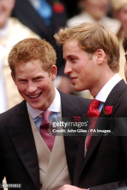 Prince William and Prince Harry as they leave the wedding of Lady Tamara Grosvenor to Edward van Cutsem at Chester Cathedral. Prince William acted as...