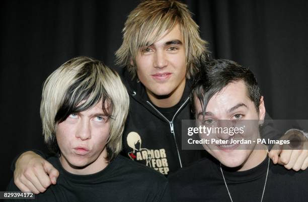 James Bourne, Charlie Simpson and Matt Willis from pop group Busted during an appearance at the world premiere screening of their new series 'America...