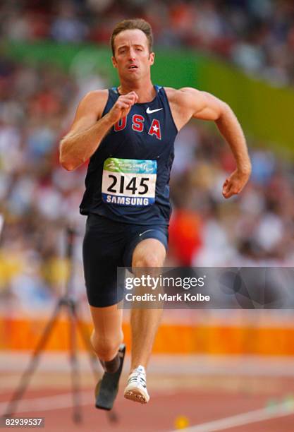 Casey Tibbs of the United States competes in the Men's 200m T54 Athletics event at the National Stadium during day five of the 2008 Paralympic Games...