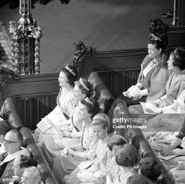 Members of the Royal Family in the House of Lords, when they attended the ceremonial Opening of Parliament by the Queen. From top to bottom are:...