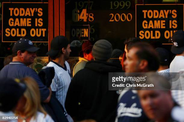 Signs are put up on the ticket windows announcing that the game is sold out during the last game at Yankee Stadium between the Baltimore Orioles and...