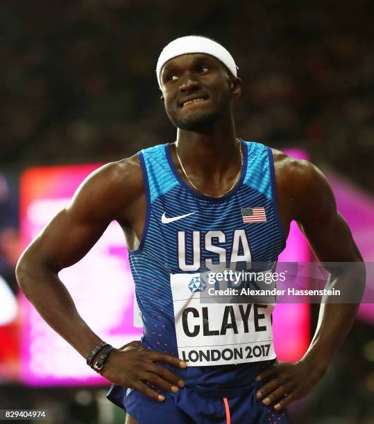 Will Claye reacts after his final jump of the mens triple jump final during day seven of the 16th IAAF World Athletics Championships London 2017 at...