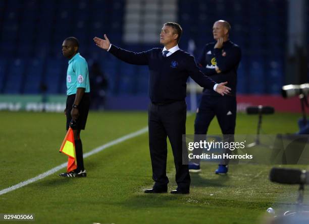 Bury manager Lee Clark asks questions of his players during the Carabao Cup First Round match between Bury and Sunderland at Gigg Lane on August 10,...