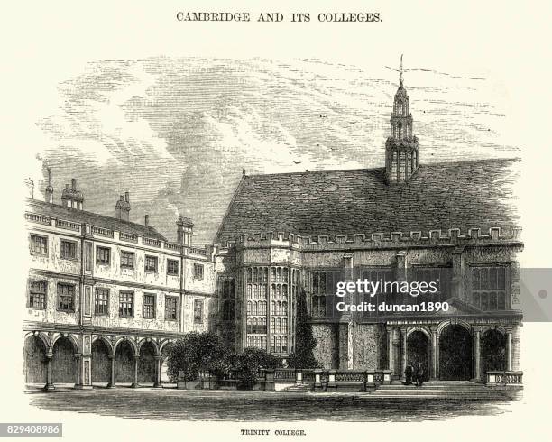 trinity college, cambridge, 19th century - trinity college stock illustrations