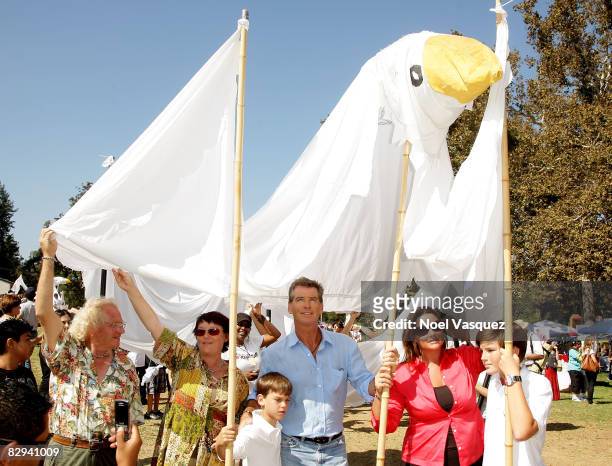 Pierce Brosnan and Keeley Shaye Smith attend Jane Goodall's 6th Annual Roots & Shoots Day of Peace at Griffith Park on September 21, 2008 in Los...
