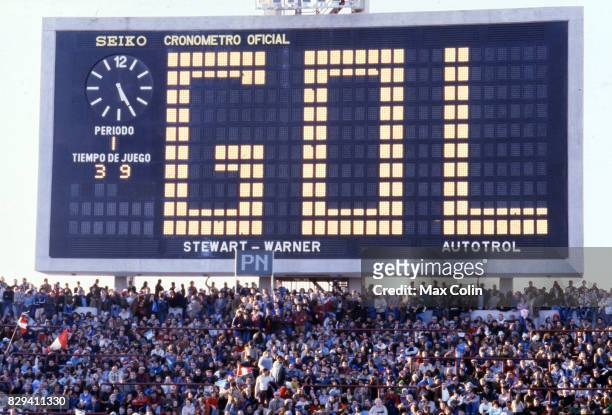 Illustration Goal in the screen during the World Cup between Iran and Peru in Buenos Aires, Argentina on 11th June, 1978