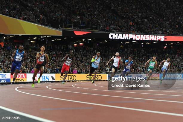 Ameer Webb of the United States, Abdul Hakim Sani Brown of Japan, Jereem Richards of Trinidad and Tobago, Isaac Makwala of Botswana, Ramil Guliyev of...