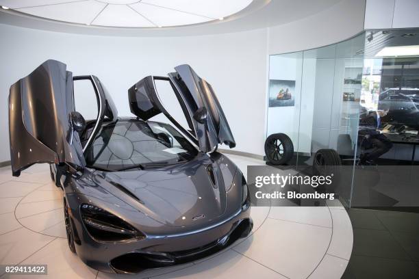 McLaren Automotive Ltd. 720S vehicle is displayed inside the McLaren Newport Beach dealership in Newport Beach, California, U.S., on Tuesday, July...