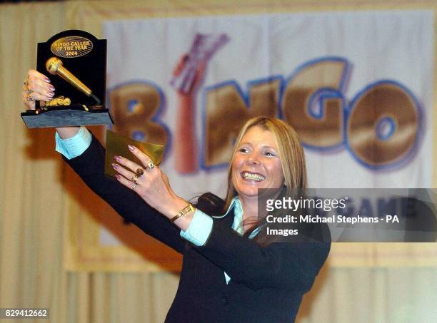 Mandy Gargan from Flutters bingo club, Coalville, Leicestershire after winning the final of Bingo Caller of the year at the Beacon Bingo Club in...