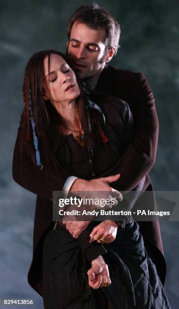 Actress Holly Hunter makes her West End debut as Hester Swane, and Gordon MacDonald as Carthage Kilbride, during a photocall for Marina Carr's play,...