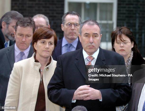 Sinn Fein chairman Mitchel McLaughlin speaks to the media in Downing Street, London as the agonising effort to close a peace process deal continues....