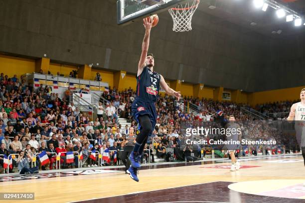 Nando De Colo of France is at the basket during the international friendly game between France v Lithuania at Palais des Sports on August 10, 2017 in...