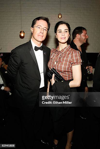 Talk show host Stephen Colbert and comedian Sarah Silverman attend Comedy Central's Emmy Awards party at the STK restaurant September 21, 2008 in Los...