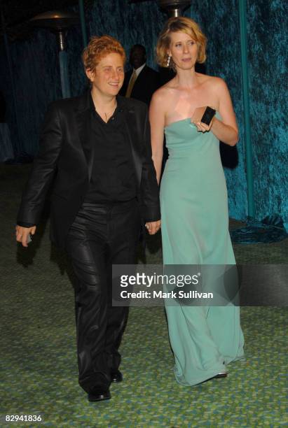 Christine Marinoni and actress Cynthia Nixon depart HBO's Emmy Awards after party on September 21, 2008 in West Hollywood, California.