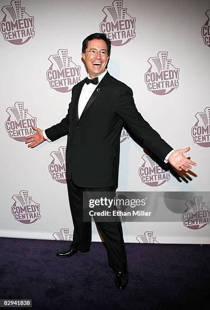 Talk show host Stephen Colbert arrives at Comedy Central's Emmy Awards party at the STK restaurant September 21, 2008 in Los Angeles, California.