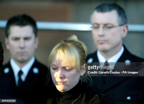 Eilisa Broadhurst wife of Ian Broadhurst with PC James Banks on and PC Neil Roper at a press conference at Newcastle crown court.following the guilty...