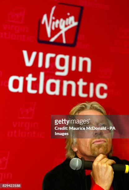 Sir Richard Branson during a press conference at JW Marriot hotel in Hong Kong, as he launches the first ever fights in Sydney Australia by Virgin,...