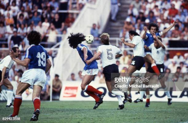 Dominique Rocheteau of France and Bernd Foerster of Germany during Semi Final World Cup match between West Germany and France 8th July 1982 in Ramon...