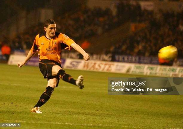 Wolverhampton Wanderers' Kevin Cooper scores from the penalty spot against Millwall during the Coca-Cola Championship match at Molineux,...