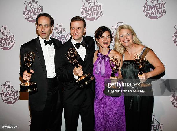 Writers Peter Grosz, Barry Julien, Meredith Scardino and Laura Krafft of "The Colbert Report" arrive at Comedy Central's Emmy Awards party at the STK...