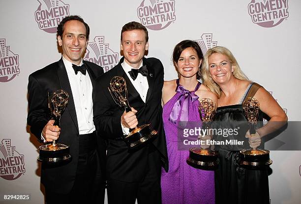 Writers Peter Grosz, Barry Julien, Meredith Scardino and Laura Krafft of "The Colbert Report" arrive at Comedy Central's Emmy Awards party at the STK...