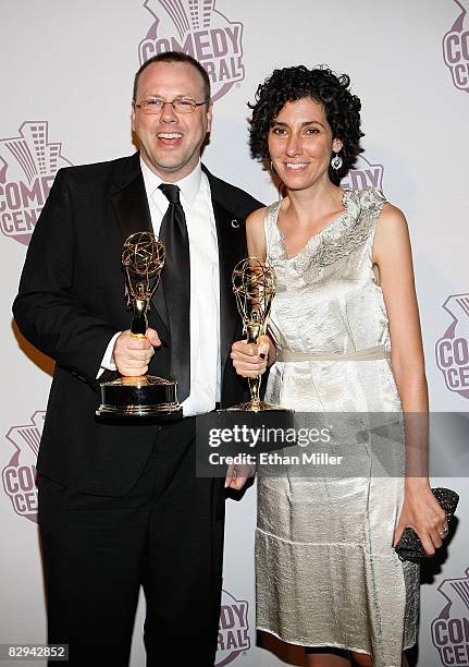 The Colbert Report" co-executive producer Rich Dahm and executive producer Allison Silverman arrive at Comedy Central's Emmy Awards party at the STK...