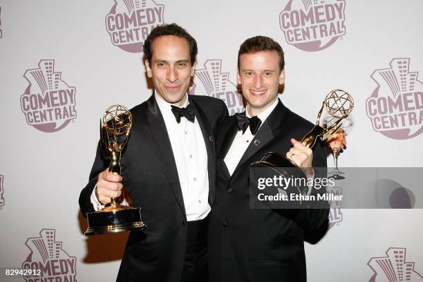 Writers Peter Grosz and Barry Julien of "The Colbert Report" arrive at Comedy Central's Emmy Awards party at the STK restaurant September 21, 2008 in...