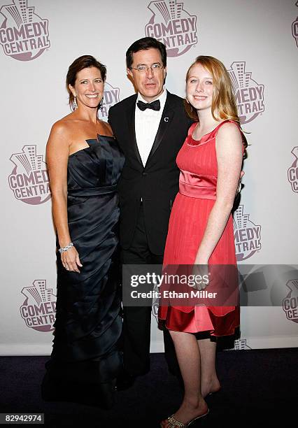 The Colbert Report" talk show host Stephen Colbert , his wife Evie Colbert and daughter Madeleine Colbert arrive at Comedy Central's Emmy Awards...