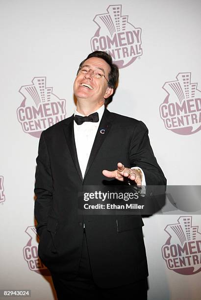 The Colbert Report" talk show host Stephen Colbert arrives at Comedy Central's Emmy Awards party at the STK restaurant on September 21, 2008 in Los...