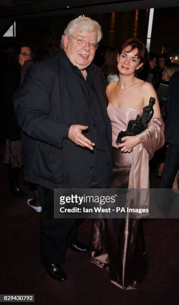 Actress Victoria Hamilton with her award for Best Actress for 'Suddenly Last Summer' and actor Richard Griffiths who won the award for Best Actor,...