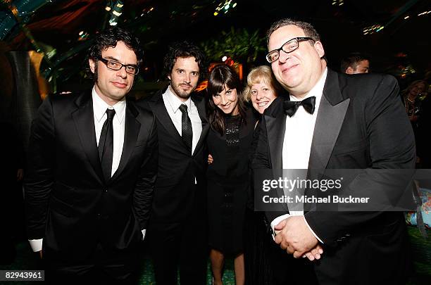 Actor Jermaine Clement, actor Bret McKenzie and actor Jeff Garlin attend the HBO EMMY Party at the Plaza at the Pacific Design Center on September...