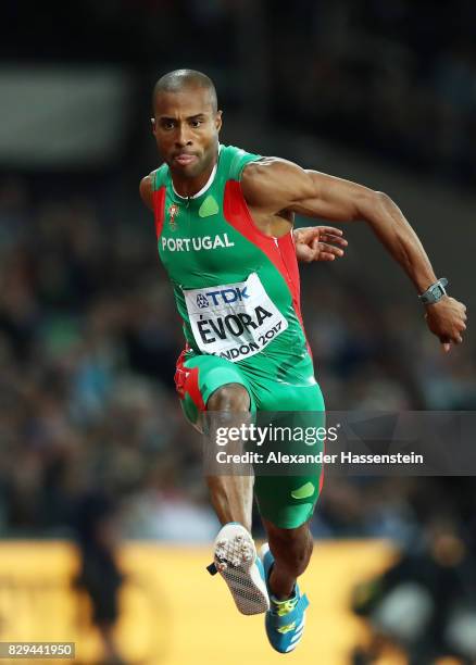 Nelson Evora of the Portugal competes in the mens triple jump final during day seven of the 16th IAAF World Athletics Championships London 2017 at...