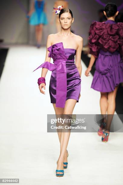 Model walks the runway during the Frankie Morello Spring/Summer 2008/2009 collection of the Milan Fashion Week on September 21, 2008 in Milan, Italy.