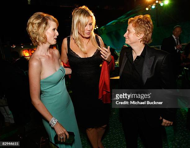 Actress Cynthia Nixon, actress Jennifer Coolidge and Christine Mariononi attend the HBO EMMY Party at the Plaza at the Pacific Design Center on...