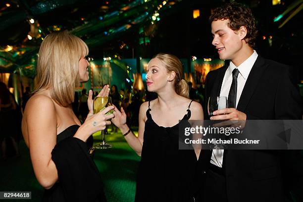 Actress Amanda Heard, actress Amanda Seyfried and actor Douglas Smith attends the HBO EMMY Party at the Plaza at the Pacific Design Center on...