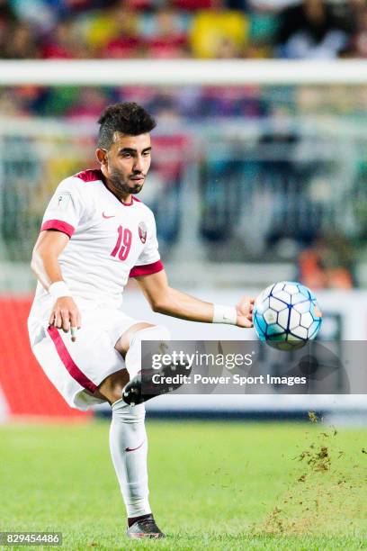 Ahmed Yasser of Qatar in action during the 2018 FIFA World Cup Russia Asian Qualifiers Final Qualification Round Group A match between Korea Republic...