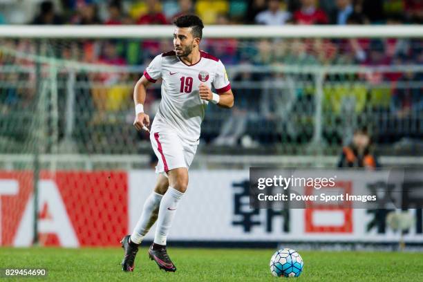 Ahmed Yasser of Qatar in action during the 2018 FIFA World Cup Russia Asian Qualifiers Final Qualification Round Group A match between Korea Republic...