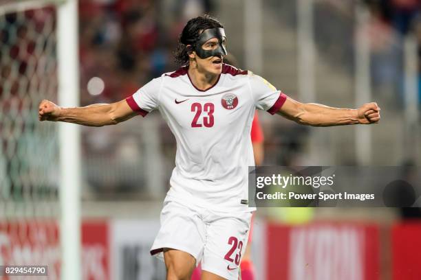 Andres Quintana of Qatar celebrates after scoring his goal during the 2018 FIFA World Cup Russia Asian Qualifiers Final Qualification Round Group A...