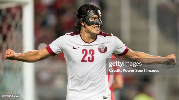 Andres Quintana of Qatar celebrates after scoring his goal during the 2018 FIFA World Cup Russia Asian Qualifiers Final Qualification Round Group A...