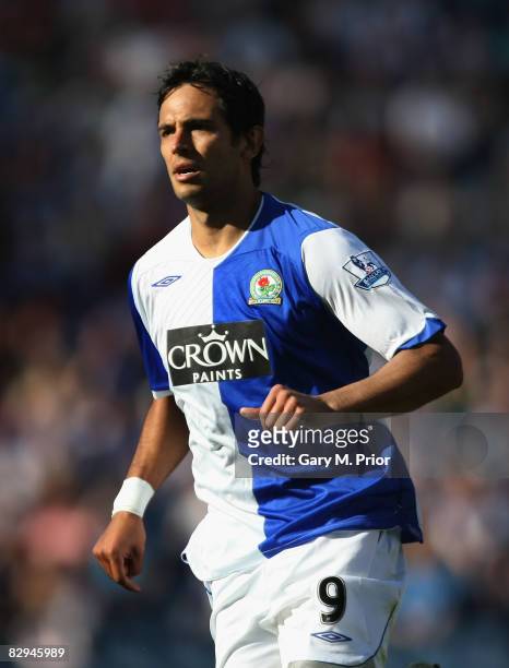 Roque Santa Cruz of Blackburn Rovers in action during the Premier League match between Blackburn Rovers and Fulham at Ewood Park on September 20,...